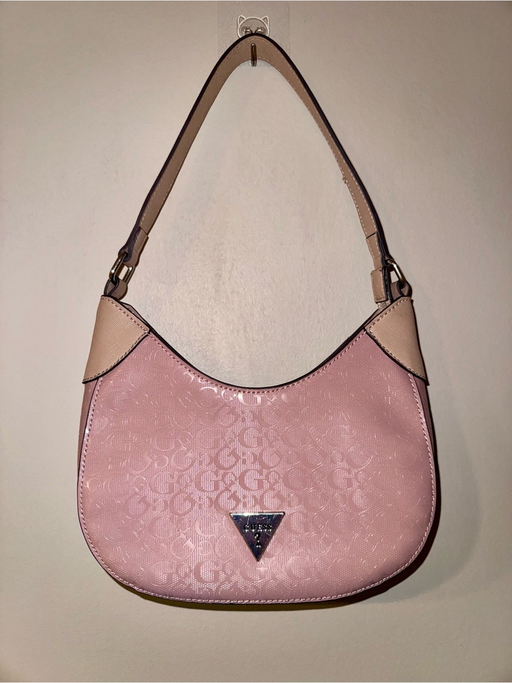 Pink Logo-Embossed Guess Shoulder Bag